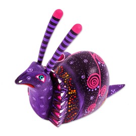 NOVICA Floral Hand Painted Purple and Pink Wood Alebrije Snail Sculpture, Oaxaca Snail'