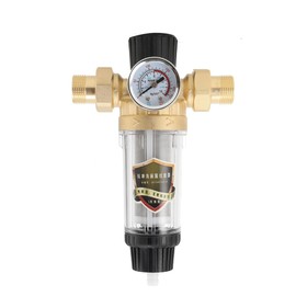 TABODD Tap Water Filter Water Filter Prefilter Sediment Filter 3/4 Pressure Gauge Reusable Tap Fine Filter House Water Filter Pipe Prefilter Sediment Filter for Well Water Hose