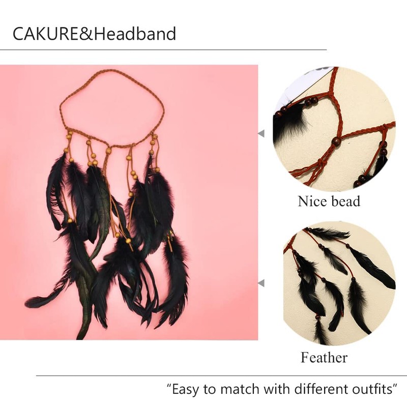 CAKURE Boho Feather Headband Feather Headpiece Hippie Headpiece Gypsy Accessories