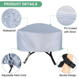 M METERXITY Round Outdoor Fire Pit Cover, 48" x 18" (Dia x H), Waterproof, Polyester, Grey