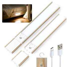 Adiding Under Cabinet Lighting 2 Pack, 64 LEDs Rechargeable Battery Operated Lights, Motion Sensor Magnetic Night Light with 3 Color Temperature, Hidden Hook Wireless for Closet, Wall Mount, Bedroom