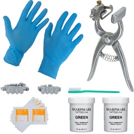BOCCS Standard Animal Complete Tattooing Kit with 0-9 & A-Z Digits, Nitrile gloves, Ink, and more. For Identification of Sheep, Pigs, Goats, Rabbits, and Other Livestock (STANDARD, Green)