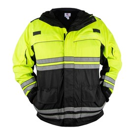 First Class Men's High Visibility Waterproof Parka Jackets with Reflective Tape (Lime Green and Black, Large)