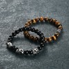Aroncent Glass Tiger Eye Mala Beads Stainless Steel Skull Buddha