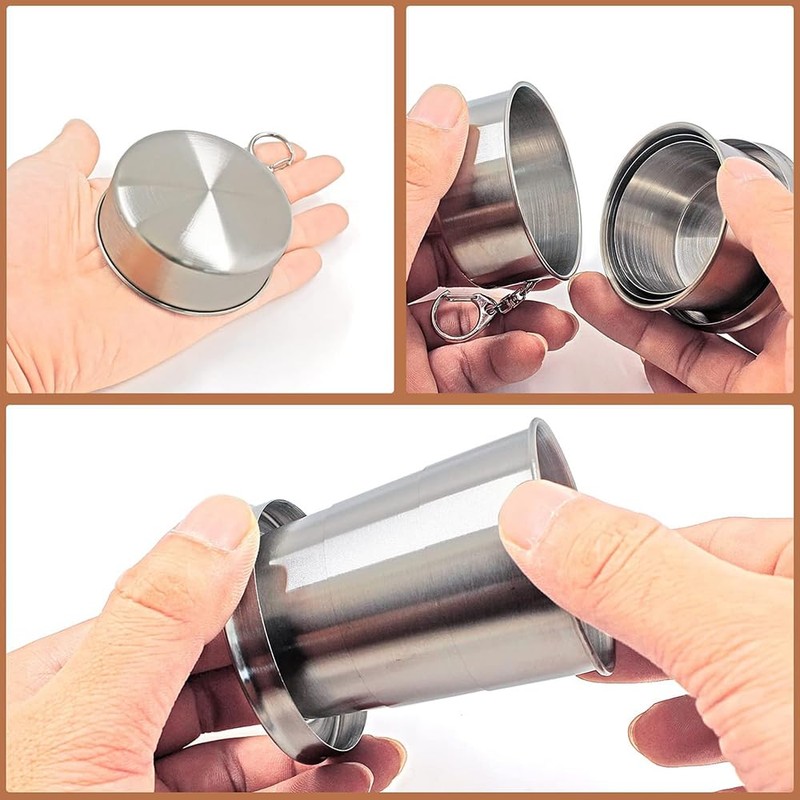 Vitalux Folding Stainless Steel Cup Telescopic Retractable Cup with Lid