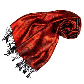 Lorenzo Cana Luxury Pashmina Scarf Jacquard Woven 100% Silk 70 x 190 cm Paisley Pattern Silk Scarf Silk Scarf Silk Pashmina Harmonious Colours, orange