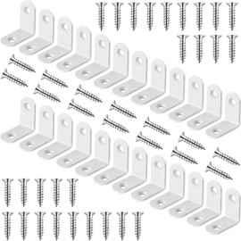 24 Pack White 1 Inch L Bracket Stainless Steel Corner Braces, 25x25MM 90 Degree Joint Right Angle Brackets for Wood Shelves, Cabinet, Frame, with Screws