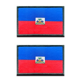 2 Pieces Embroidered Haiti Flag Patch Tactical Vest Hook & Loop Fastener Backing Emblem Haitian Peace National Patch for Clothes Uniform Vest Armband Jacket Jean Appliques