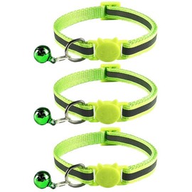 Tafeiya 3x Reflective Design Adjustable Cat Collars More Safety Quick Release Safety Buckle with Bell (Fluorescent Green)