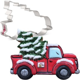 LILIAO Pickup Truck with Christmas Tree Cookie Cutter - 4.9 x 3.6 inches - Stainless Steel
