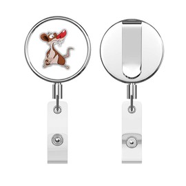 Sad Mouse Cartoon Round ID Badge Key Card Tag Holder Badge Retractable Reel Badge Holder with Belt Clip