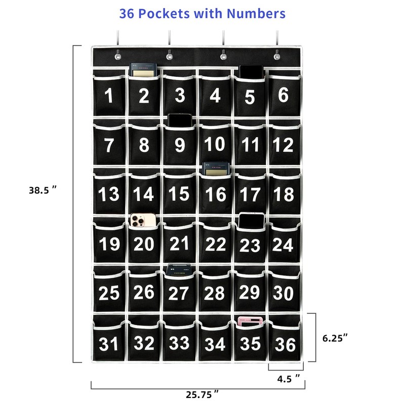 SAVERHO 36 Pockets Black Numbered Classroom Pocket Chart for Cell