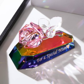 Multicolor Crystal Rose Figurines Gifts with A Special Mum for Mother's Day Birthday Presents from Daughter for Mummy Decorative Glass Flower Ornaments for Home Living Room Party