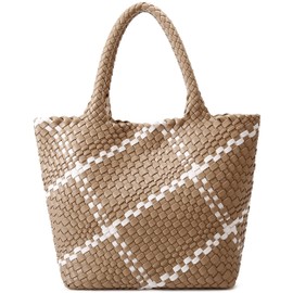 Fashion Woven Tote Bag for Women, Shopper Bag Soft Vegan Leather Hand-woven Handbag with Purse