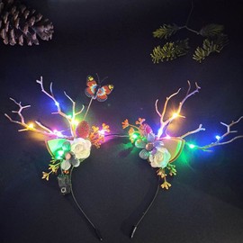 Prosy LED Flower Light up Antlers Headbands Glowing Headband Christmas Hair Bands Party Decorative for Women and Girls (Multicolor 10)
