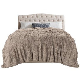 TOONOW Extra Soft Fuzzy Faux Fur Blanket Queen Size 78"x90", Reversible Lightweight Decorative Blankets and Throws Super Soft Cozy Microfiber Fleece Fuzzy Blankets for Couch Bed, Khaki