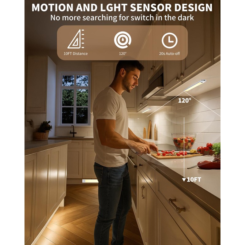 Under Cabinet Lighting 8 inch Rechargeable Battery Operated Motion Sensor