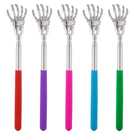 FEPITO 5 Pack Telescopic Back Scratcher, Portable Handheld Massage Stick Extendable Back Massager Tool (Color Random)