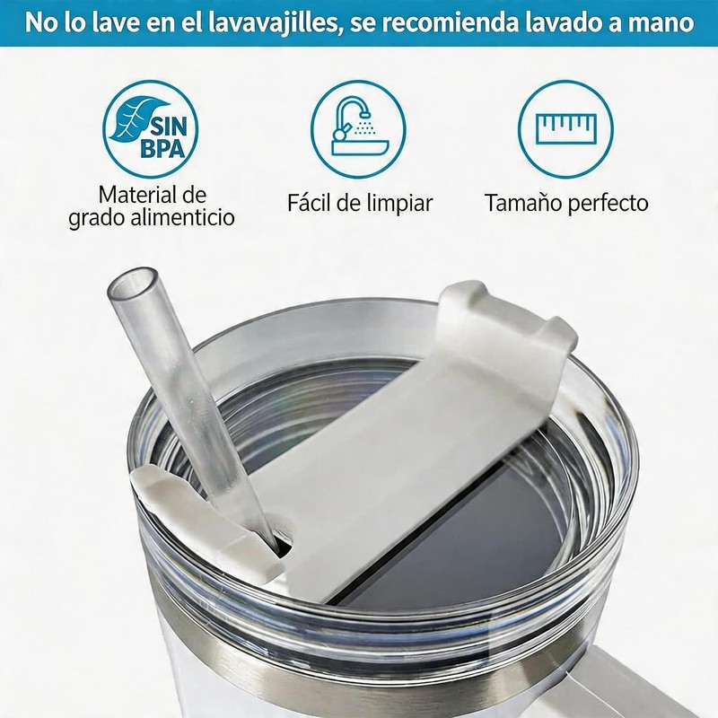 6 Popotes Reutilizables(12.13in) para 40 oz, 2 Cepillos de Limpieza