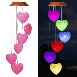 Loving Heart Solar Wind Chimes Outdoor Hanging - Waterproof Solar Powered LED Changing Lights Color Mobile Romantic Wind-Bell 6 Heart-Shaped Wind Chimes Gifts for Home, Party, Night Garden Decoration