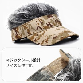 Kisymear Hair Flare Visor, Hat, Cap, Flared Wig Included, Hair, Bald, Wig, Sun Visor, Sunshade, Baseball Cap, Golf, Fishing, Camping, Outdoors, Drinking, Banquets, Gifts, Disguise, Joke Goods (Camouflage Gray)