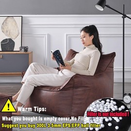 Bean Bag Chair Bean Bag Cover （No Filler） Luxury Single Lazy Sofa Cover PU Faux Suede Leather Bean Bag Pouf Chair for Bedroom Living Room Garden, Bean Bag Cover (Color : Retro Brown)