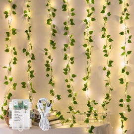 woohaha Vine with Fairy Lights,23FT 73LED Fake Vines String Lights USB/Battery Operated,led Ivy Light for Garden,Bedroom,Room, Wall, Party, Wedding Decor (Warm White)