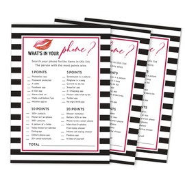 Inkdotpot Bridal Shower Game Wedding Shower Bachelorette Party Bulk Activity Game cards 50-Pack Striped kiss the miss good bye Whats on Your Phone