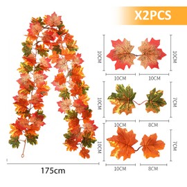 Pack of 2 Autumn Leaves Garland, Decorative Artificial Plants, Autumn Home Decoration, Autumn Hanging Plant Garland, Suitable for Home, Wall, Door, Fireplace Decoration (175 cm)