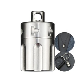 DXDUS Titanium Waterproof Pill Case Keyring, Mini Pill Holder Necklace, Keychain Pill Storage Bottle, Small Pill Capsule Container for Outdoor Travel Purse Pocket Daily