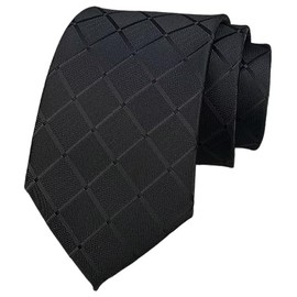 Elfeves Men's Black Neckties Plaid Silk For Men Suit Fitness Dating Fashion Prom Formal Ties