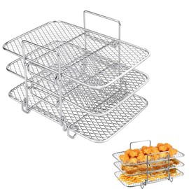 Changyeah Roasting & Smoking Grill Grate, Skewers Stainless Steel Cooking Grate, Hot Air Fryer Cooking Grate 304 Stainless Steel, for Hot Air Fryer, Air Fryer, Frame with Skewers