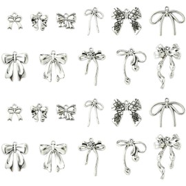 UR URLIFEHALL 100 Pcs 10 Styles Tibetan Bow Charms Antique Silver Bowknot Charms for Bracelet Necklace Jewellery Making Crafts Keychain
