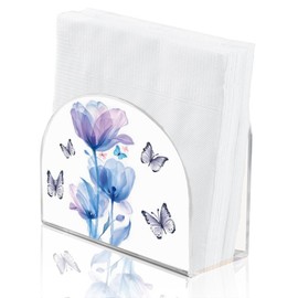 SUPERDANT Flowers and Butterflies Napkin Holder for Tables Acrylic Serviette Organizer Tissue Cocktail Paper Towel Dispenser Storage for Kitchen Countertop Dining Room Farmhouse Decoration