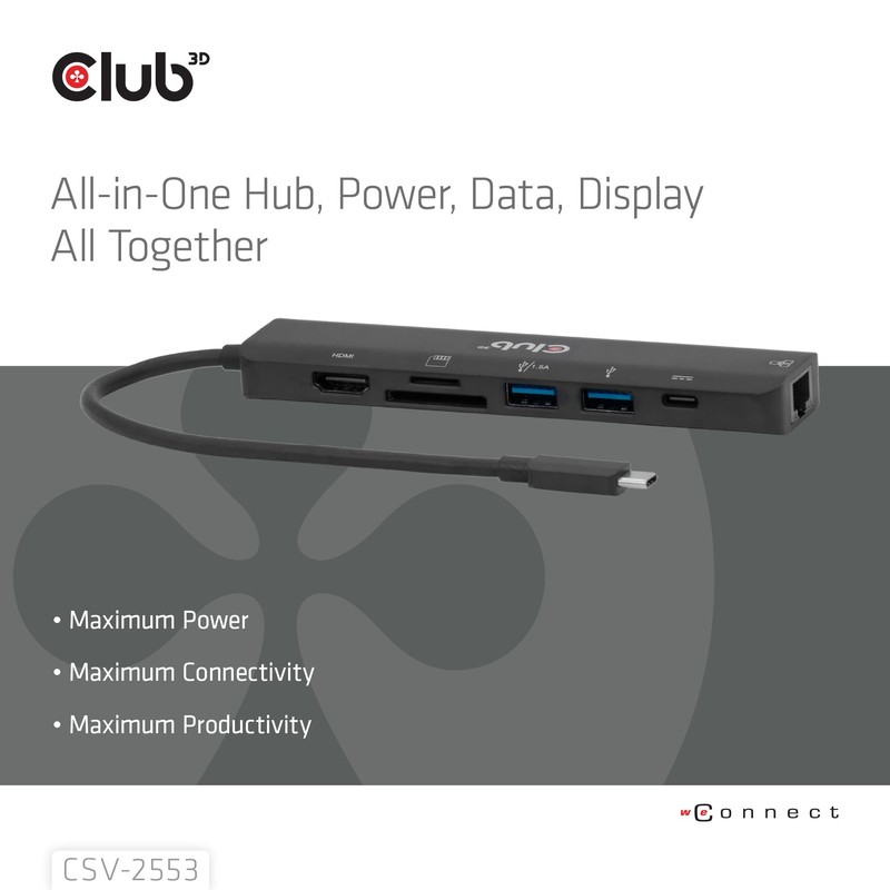 Club3D CSV-2553 USB C® 7 in1 Hub=>HDMI™4K60Hz/SD-TF,2X USB A/USB C