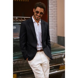 PJ PAUL JONES Mens Linen Cotton Blazer Peak Lapel Casual Suit Jacket Regular Fit Summer Sports Coats Black XL