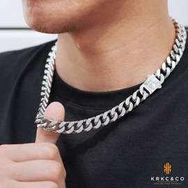 KRKC&CO Men’s Necklace, Width 0.3/0.5/0.6 inches (8/12/14 mm), 18K Gold Plating, Popular, Kihei (Curb) Miami Cuban Chain, Thick, Surgical Stainless Steel, Double Cut, Streetwear Accessories, Gift,