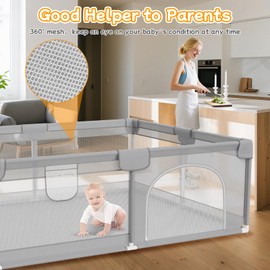 Deeteck Baby Playpen 79"x71" - Extra Large Playpen for Babies and Toddlers with 2 Handle - Baby Fence Play Area Safety Center for Indoor & Outdoor, Grey