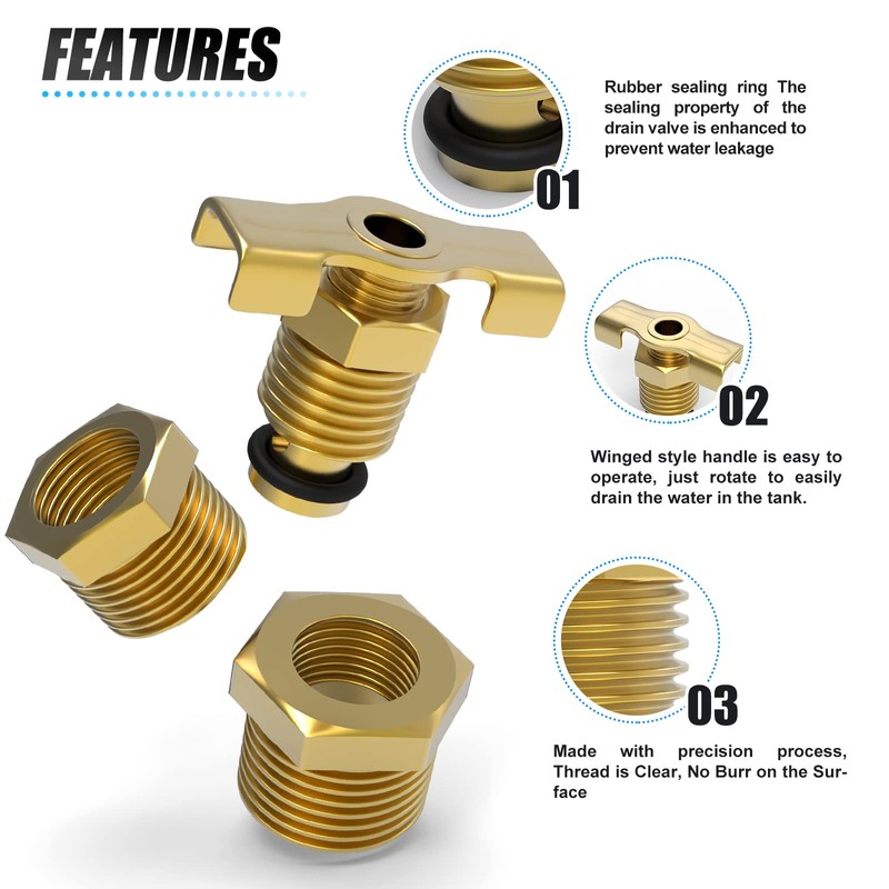 MEANLIN RV Water Heater Replacement Drain Valve 1/4" NPT &