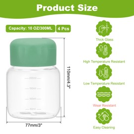 PATIKIL Small Juice Glass Bottles with Lids, 4 Pcs 10 Ounce (300ml) Glass Water Bottle Leakproof Cute Drinking Bottles Shot Bottles for Juicing Fridge Water Milk Drinks, Green
