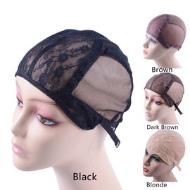 Double Lace Wig Cap for Making Wigs with Adjustable Straps on the Back Swiss Lace Hairnet (Black L)