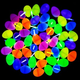 MGparty Glow in The Dark Easter Egg Hunt Set - 96 Fillable Plastic Eggs with 192 Mini Glow Sticks for Kids - Easter Basket Stuffers, Party Favors, Classroom Prizes, and Game Supplies