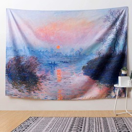 IcosaMro Monet Tapestry Wall Hanging, Art Impression Sunrise Scenery Wall Tapestries [Hemmed Edges& Hooks]- Home Decor for Bedroom Living Room College Dorm, 51x60 Inches