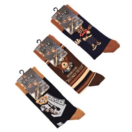 Ntelioglou Patterned Breathable Men's Socks, 3-Piece Cotton Patterned and Colourful Funny Boys Socks, Men's Socks Size 41-46, Brave and Rich