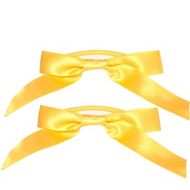 Mia Spirit Satin Ribbon Bow Ponytailers, Hair Accessories for Dance, School, Uniform, Cheer, Sports, For Girls, Kids 2pcs (yellow)