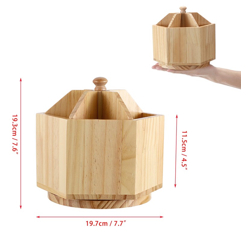 BSTKEY Wood Rotating Kitchen Utensil Holder, Countertop Kitchen Tableware Storage