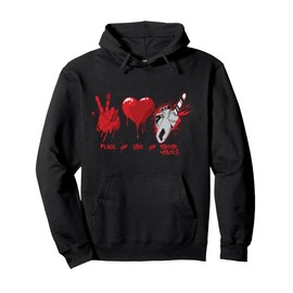 Scary Peace Love Horror Movies Chain Saw Heart Pullover Hoodie