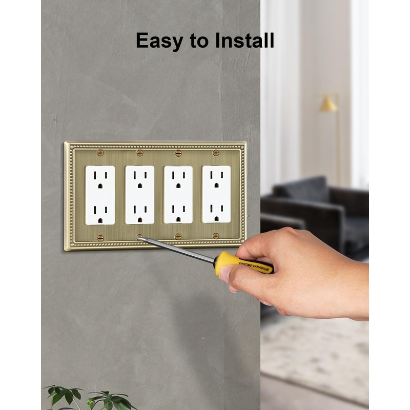 TREEWELL 2-Pack Quad Decorator Outlet Cover Plate, Pearls Decorative Switch