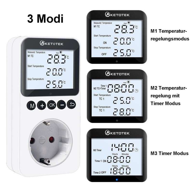 KETOTEK Digital Thermostat Socket with Timer Switch, Socket Thermostat with