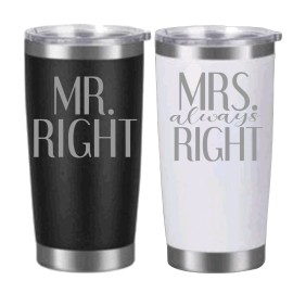 Handmade Mr. Right and Mrs. always Right  Tumblers.  Set of two (2)